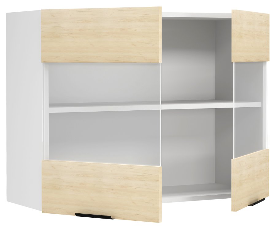 VCM NORDIC Fasola Küchen-Hängeschrank, m. 2 Glastüren und 1 Einlegeboden - Holz natur/weiß (B:80)