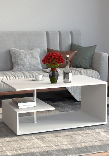 VCM NORDIC Maliso M Couchtisch, m. 1 Ablage - weißes Holz (91x53)