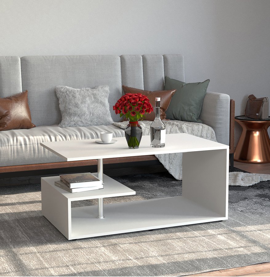 VCM NORDIC Maliso M Couchtisch, m. 1 Ablage - weißes Holz (91x53)