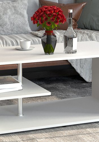 VCM NORDIC Maliso M Couchtisch, m. 1 Ablage - weißes Holz (91x53)