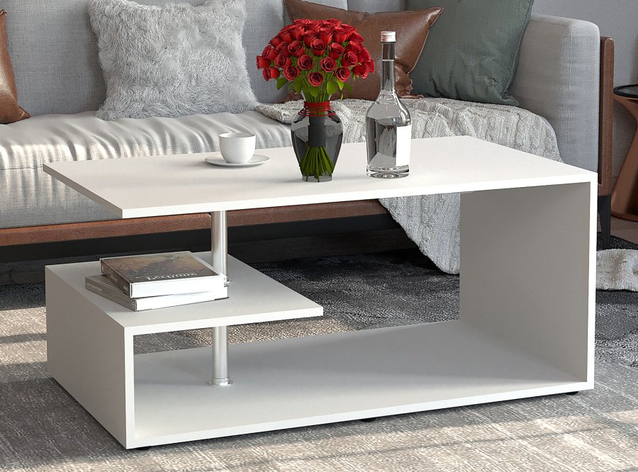 VCM NORDIC Maliso M Couchtisch, m. 1 Ablage - weißes Holz (91x53)