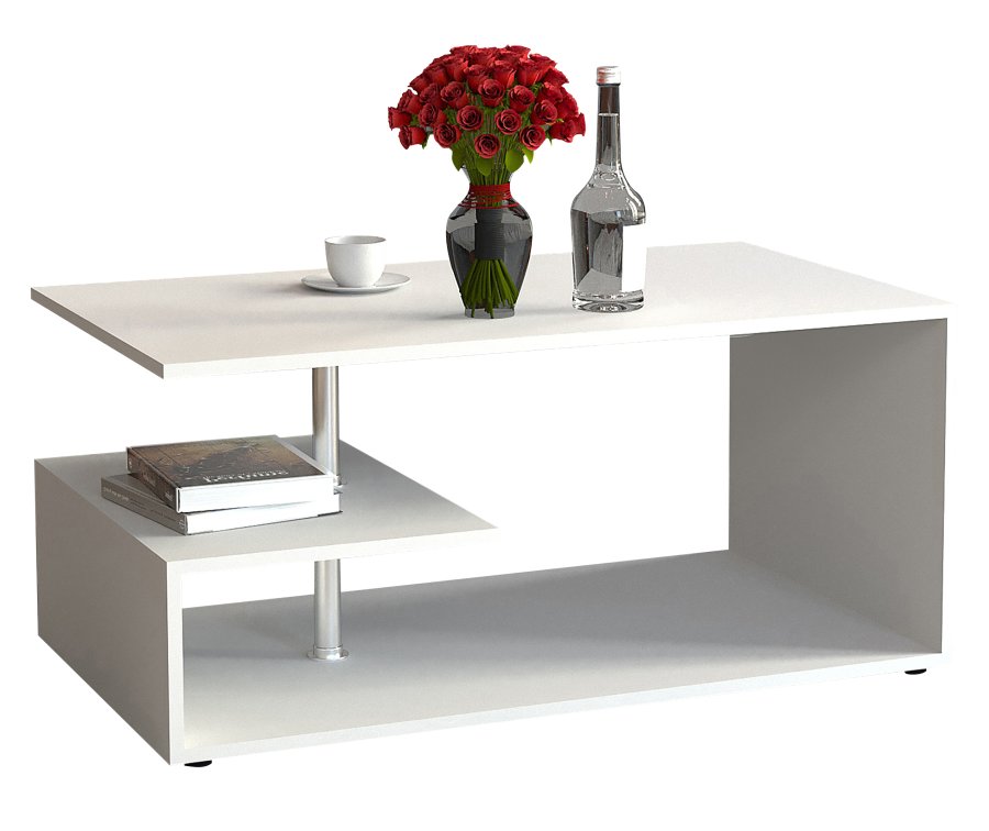 VCM NORDIC Maliso M Couchtisch, m. 1 Ablage - weißes Holz (91x53)