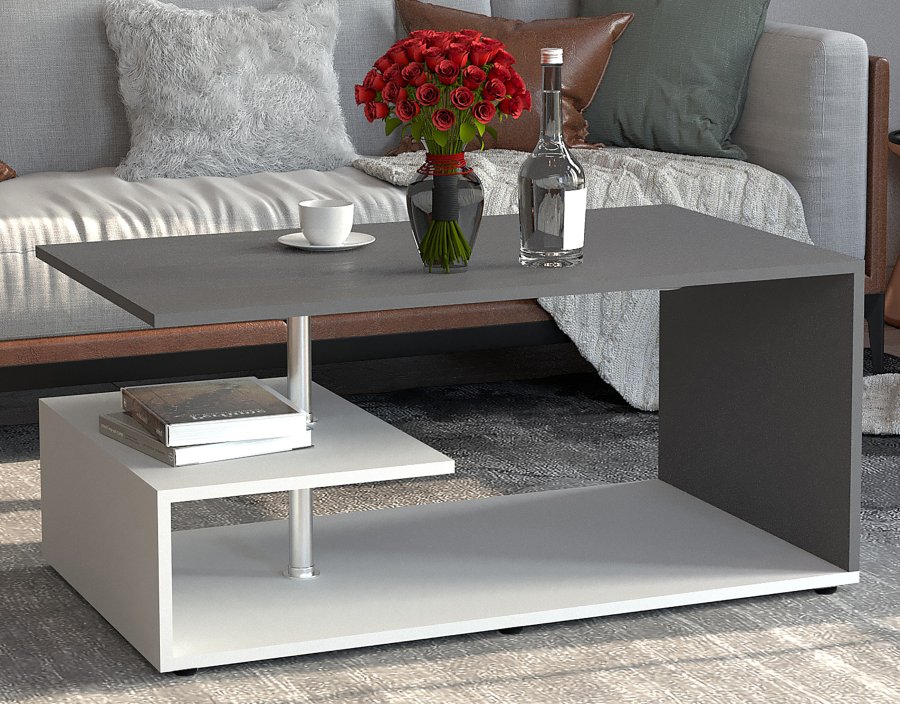 VCM NORDIC Maliso M Couchtisch, m. 1 Ablage - Anthrazitgrau/Weiß Holz (91x53)