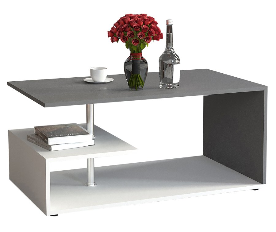 VCM NORDIC Maliso M Couchtisch, m. 1 Ablage - Anthrazitgrau/Weiß Holz (91x53)