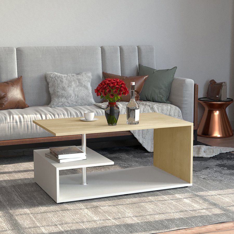 VCM NORDIC Maliso M Couchtisch, m. 1 Ablage - Holz natur/weiß (91x53)