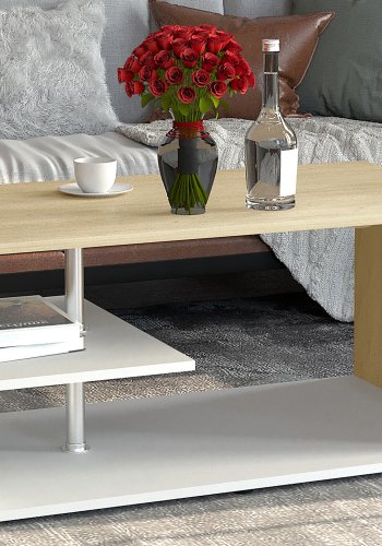 VCM NORDIC Maliso M Couchtisch, m. 1 Ablage - Holz natur/weiß (91x53)