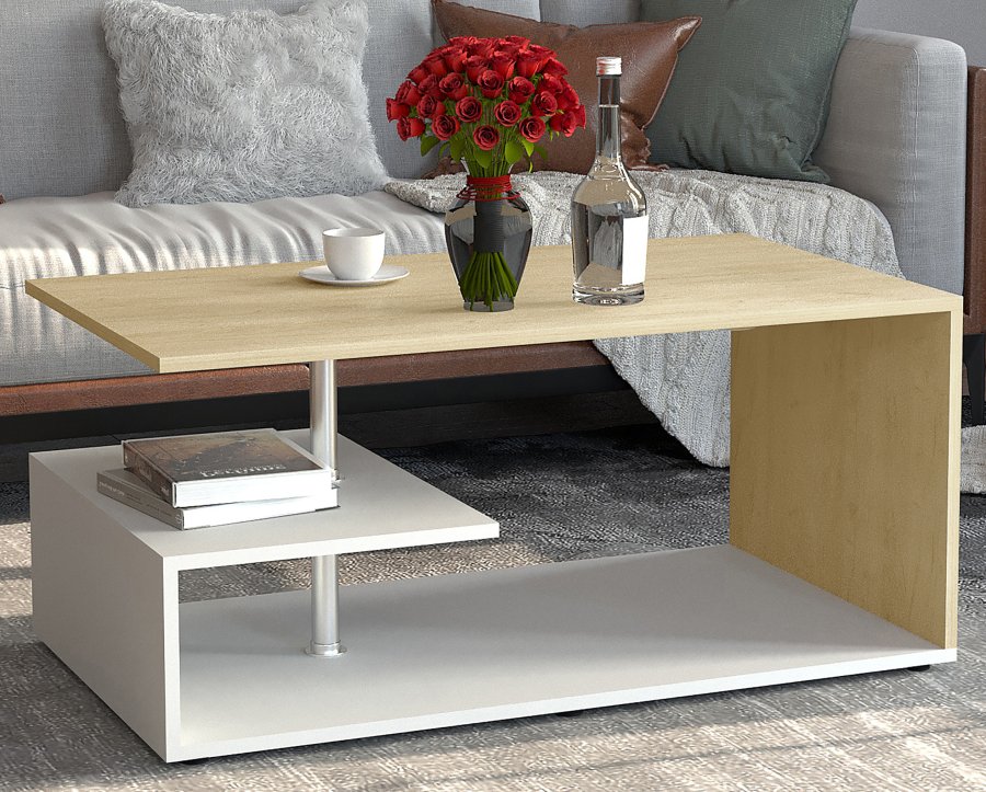 VCM NORDIC Maliso M Couchtisch, m. 1 Ablage - Holz natur/weiß (91x53)