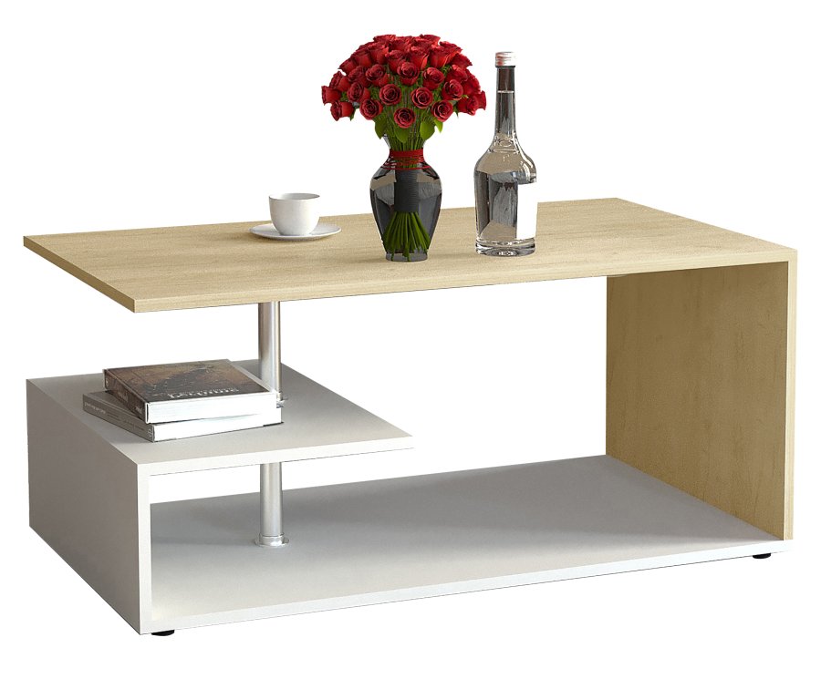 VCM NORDIC Maliso M Couchtisch, m. 1 Ablage - Holz natur/weiß (91x53)