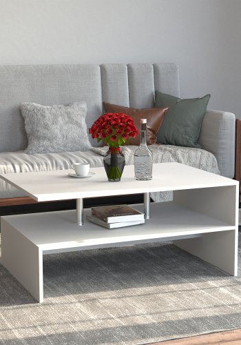 VCM NORDIC Maliso L Couchtisch, m. 1 Ablage - Holz weiß (90x60)