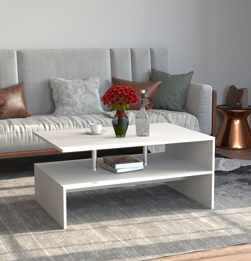 VCM NORDIC Maliso L Couchtisch, m. 1 Ablage - Holz weiß (90x60)