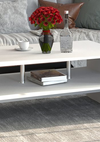 VCM NORDIC Maliso L Couchtisch, m. 1 Ablage - Holz weiß (90x60)