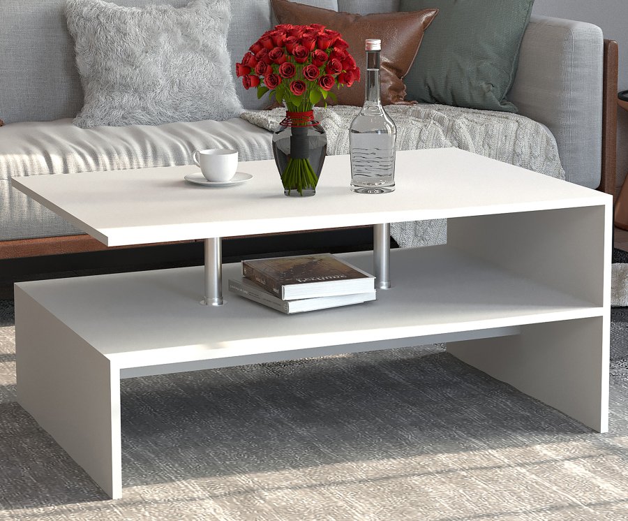 VCM NORDIC Maliso L Couchtisch, m. 1 Ablage - Holz weiß (90x60)