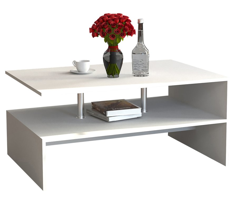 VCM NORDIC Maliso L Couchtisch, m. 1 Ablage - Holz weiß (90x60)