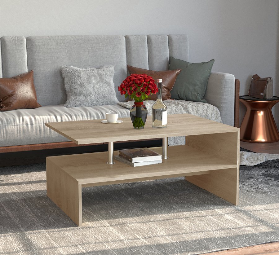 VCM NORDIC Maliso L Couchtisch, m. 1 Ablage - Naturholz (90x60)