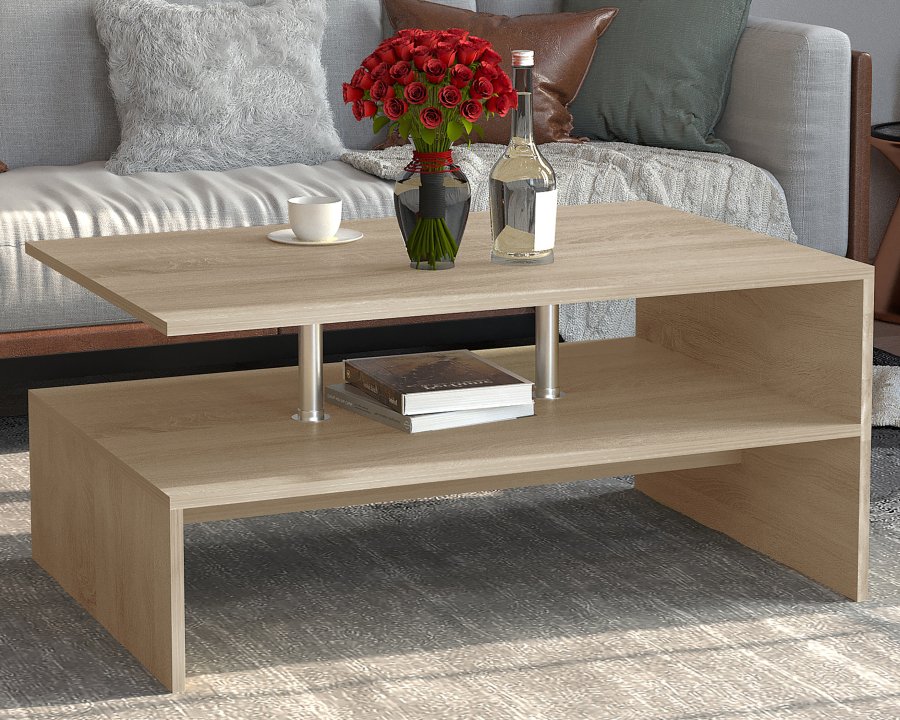 VCM NORDIC Maliso L Couchtisch, m. 1 Ablage - Naturholz (90x60)