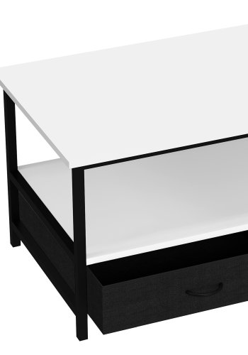 VCM NORDIC Flonila Couchtisch, m. 1 offenes Fach und 2 Stoffschubladen - weißes Holz und Metall (100x50)