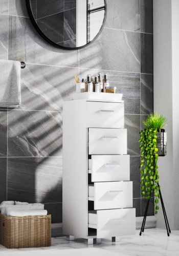 VCM NORDIC Zalo M Kommode Badezimmerschrank, m. 5 Schubladen - Melamin weiß