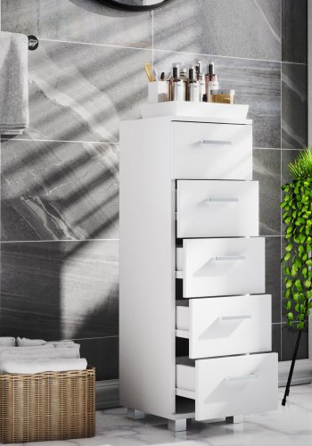 VCM NORDIC Zalo M Kommode Badezimmerschrank, m. 5 Schubladen - Melamin weiß
