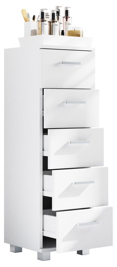 VCM NORDIC Zalo M Kommode Badezimmerschrank, m. 5 Schubladen - Melamin weiß