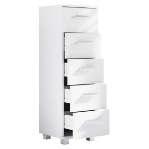 VCM NORDIC Zalo M kommode badevrelsesskab, m. 5 skuffer - hvid melamin