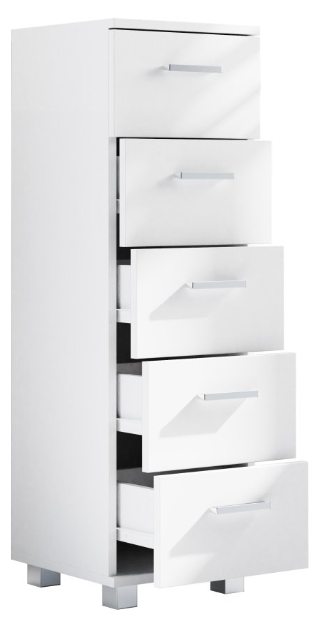 VCM NORDIC Zalo M Kommode Badezimmerschrank, m. 5 Schubladen - Melamin weiß