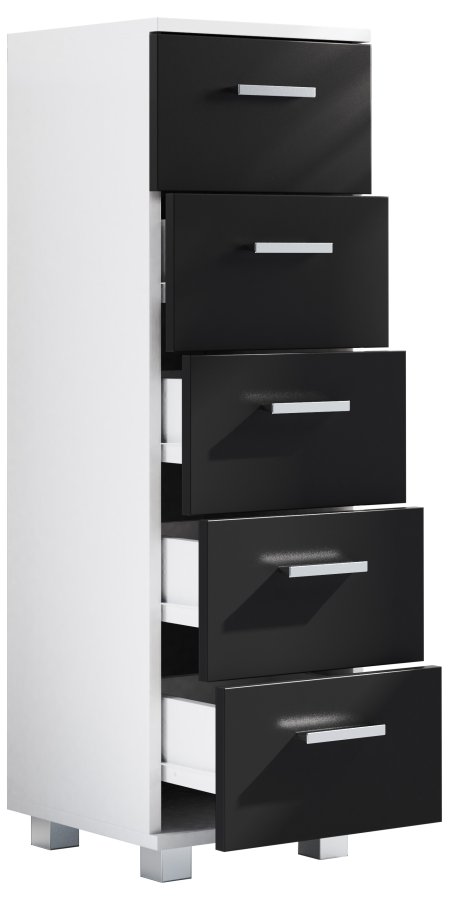 VCM NORDIC Zalo M Kommode Badezimmerschrank, m. 5 Schubladen - weiß/schwarz Melamin