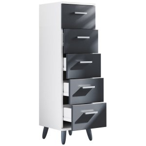 VCM NORDIC Landos M kommode badevrelsesskab, m. 5 skuffer - hvid/antracitgr melamin