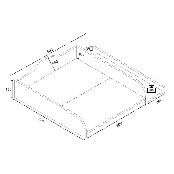 Malira L puslebord - hvid tr� (81x72)