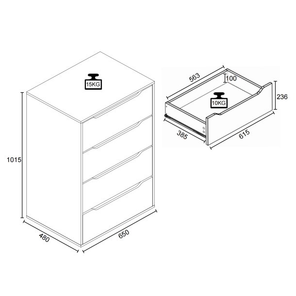 VCM NORDIC Malira XL kommode, m. 4 skuffer - hvid tr