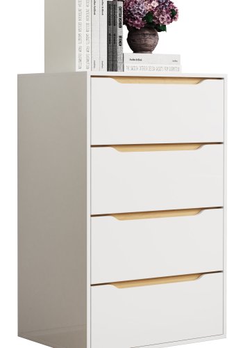 VCM NORDIC Malira XL Kommode, m. 4 Schubladen - wei/natur