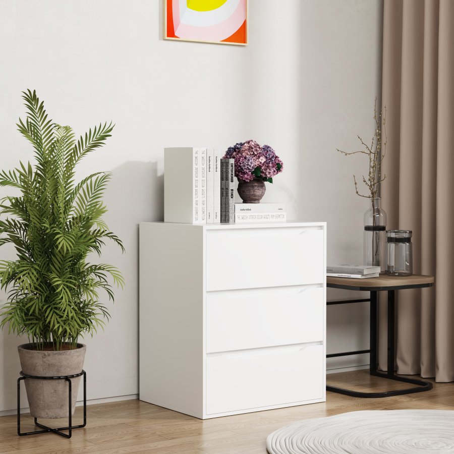 VCM NORDIC Malira L Kommode, m. 3 Schubladen - Holz weiß