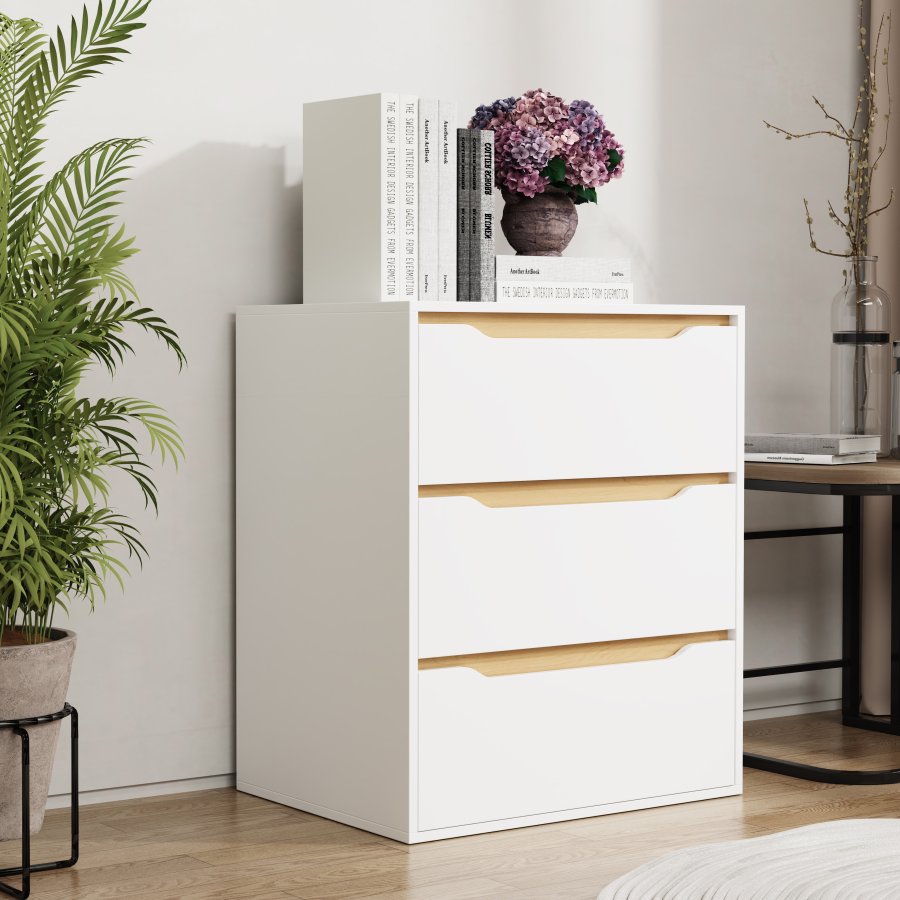 VCM NORDIC Malira L kommode, med 3 skuffer - hvit/natur tre