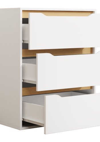 VCM NORDIC Malira L kommode, med 3 skuffer - hvit/natur tre