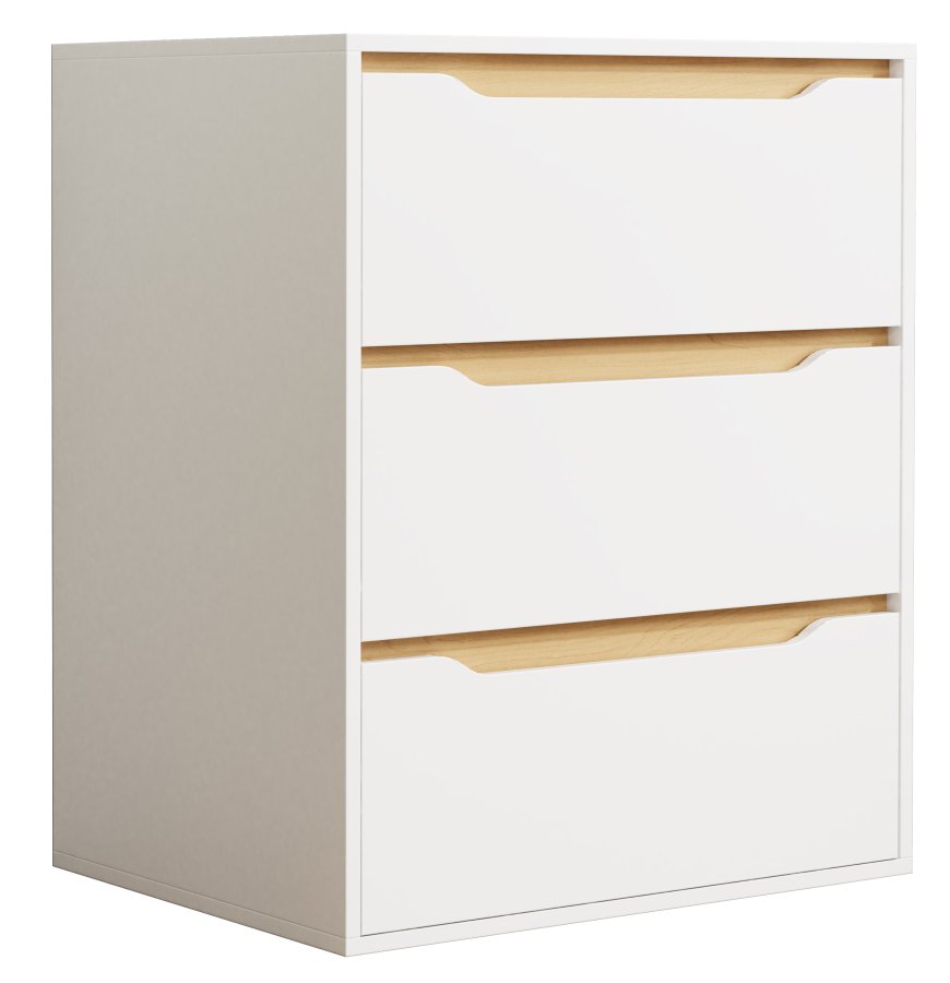 VCM NORDIC Malira L kommode, med 3 skuffer - hvit/natur tre