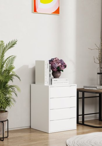 VCM NORDIC Malira M Nachttisch, m. 4 Schubladen - Holz weiß (46x42)