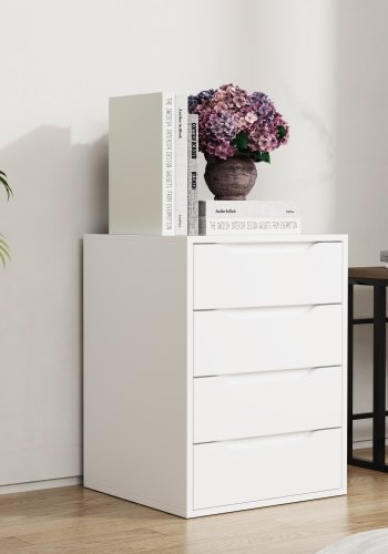 VCM NORDIC Malira M Nachttisch, m. 4 Schubladen - Holz weiß (46x42)