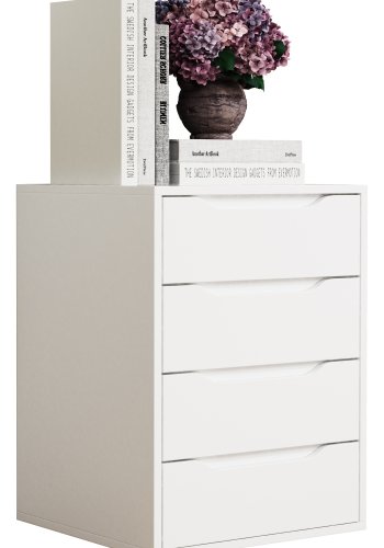 VCM NORDIC Malira M Nachttisch, m. 4 Schubladen - Holz weiß (46x42)