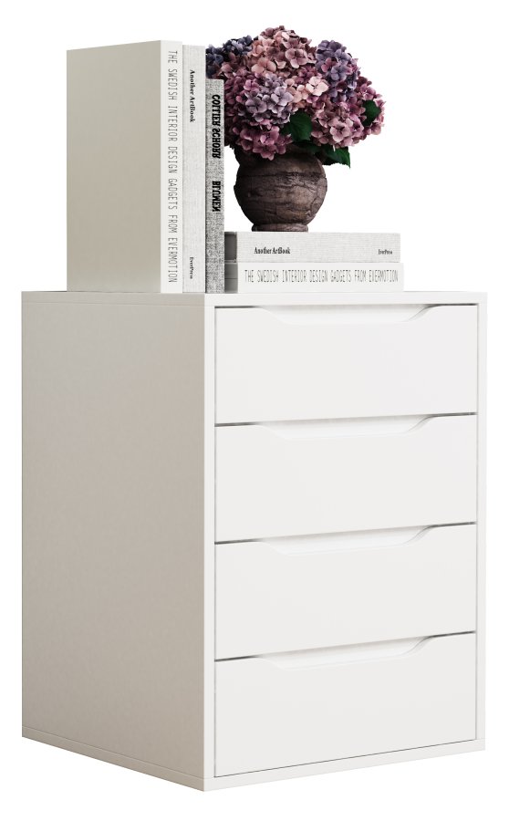 VCM NORDIC Malira M Nachttisch, m. 4 Schubladen - Holz weiß (46x42)