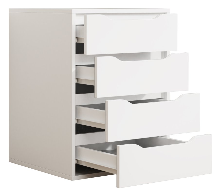 VCM NORDIC Malira M Nachttisch, m. 4 Schubladen - Holz weiß (46x42)