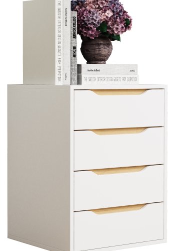 VCM NORDIC Malira M Nachttisch, m. 4 Schubladen - Weiß/Naturholz (46x42)