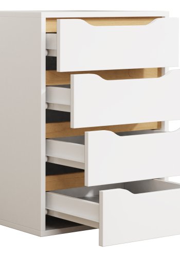 VCM NORDIC Malira M Nachttisch, m. 4 Schubladen - Weiß/Naturholz (46x42)