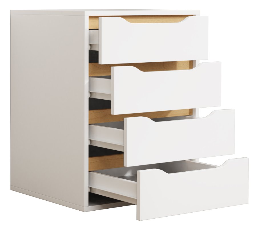 VCM NORDIC Malira M Nachttisch, m. 4 Schubladen - Weiß/Naturholz (46x42)