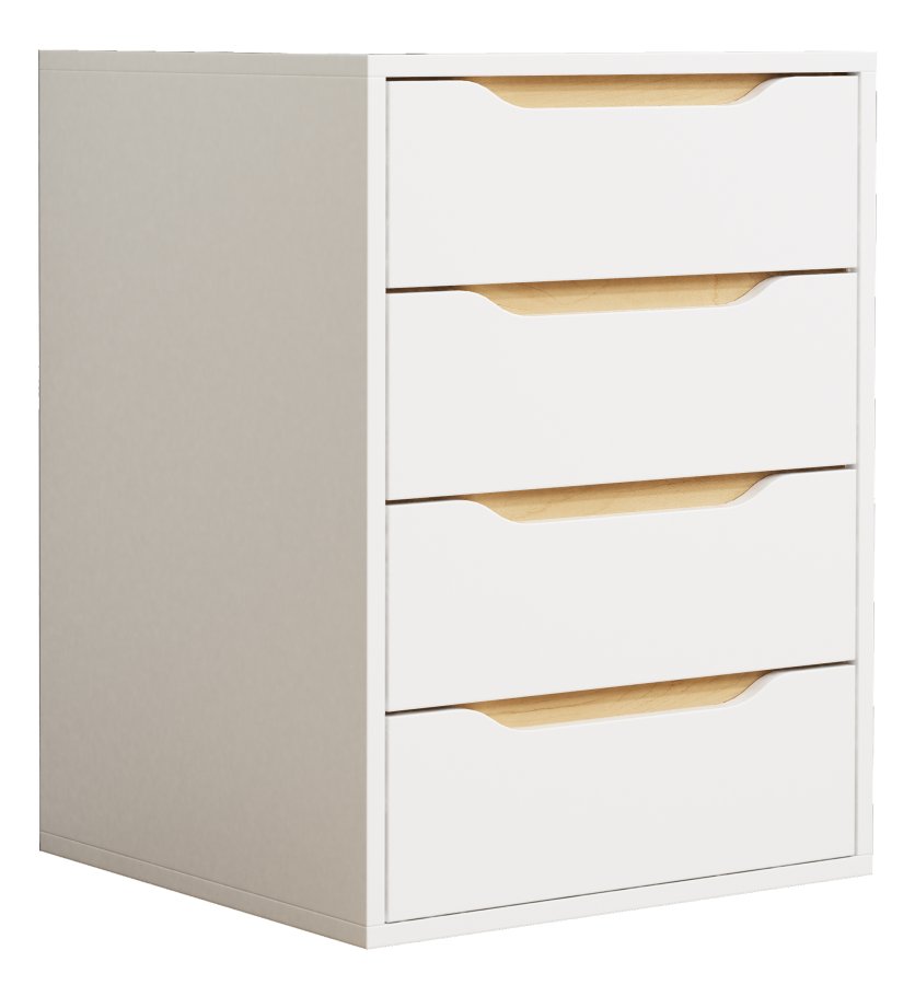 VCM NORDIC Malira M Nachttisch, m. 4 Schubladen - Weiß/Naturholz (46x42)