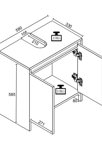 VCM NORDIC Malira Badezimmer-Waschtischunterschrank mit 2 Türen - Weiß/Natur-Melamin