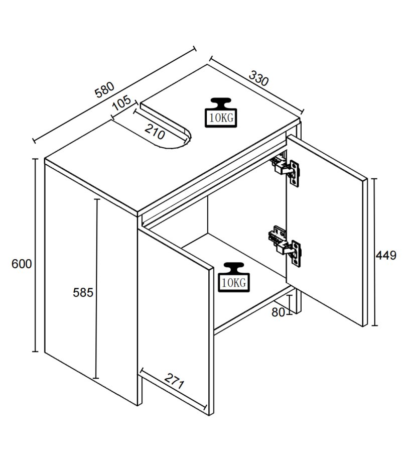 VCM NORDIC Malira Badezimmer-Waschtischunterschrank mit 2 Türen - Weiß/Natur-Melamin