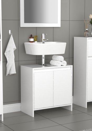 VCM NORDIC Malira Badezimmer-Waschtischunterschrank für Waschbecken, mit 2 Türen - Melamin weiß