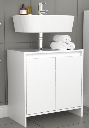 VCM NORDIC Malira Badezimmer-Waschtischunterschrank für Waschbecken, mit 2 Türen - Melamin weiß