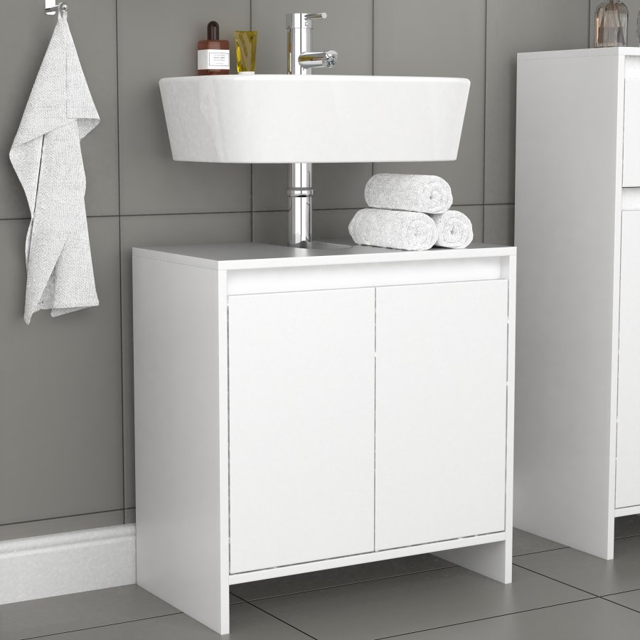 VCM NORDIC Malira Badezimmer-Waschtischunterschrank für Waschbecken, mit 2 Türen - Melamin weiß
