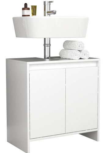 VCM NORDIC Malira Badezimmer-Waschtischunterschrank für Waschbecken, mit 2 Türen - Melamin weiß