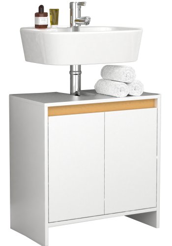 VCM NORDIC Malira Badezimmer-Waschtischunterschrank mit 2 Türen - Weiß/Natur-Melamin